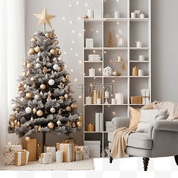 圣诞节装饰房子图片_为圣诞节装饰的美丽客厅内部