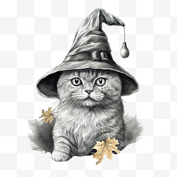 万圣节快乐，英国猫戴着女巫帽