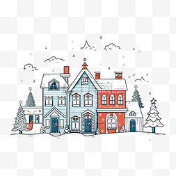 現代城市图片_邻里线条艺术圣诞节插画与房子