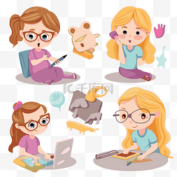 活动剪贴画卡通女孩在电脑上工作