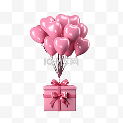 3d 渲染粉色礼物漂浮着爱情气球