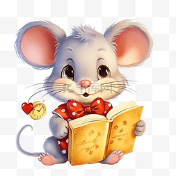 老鼠图片_有书和时钟时间表的微笑小老鼠
