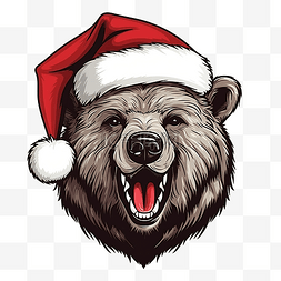 t恤印花圣诞图片_熊头微笑戴着圣诞圣诞老人帽子矢