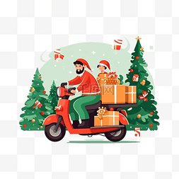 送货服务团队正在举行圣诞树快递