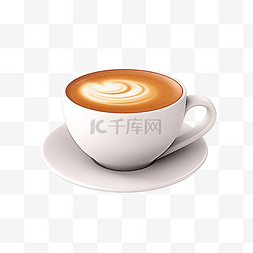 一杯牛奶插图图片_白咖啡杯卡布奇诺杯PNG 3D插图
