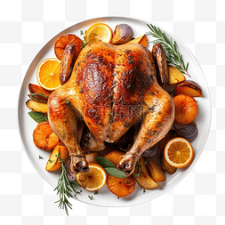 全鸡图片_圣诞烤全鸡配土豆和橘子