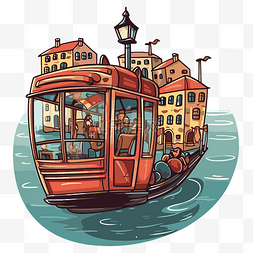 贡多拉剪贴画手绘插图的运河船与