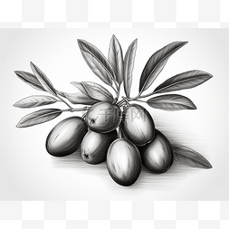 手绘在树枝上的黑白橄榄