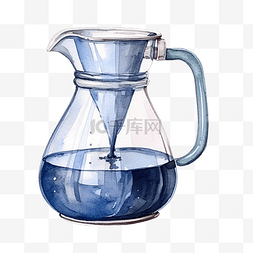 格柏图片_可爱甜蓝色咖啡壶水彩