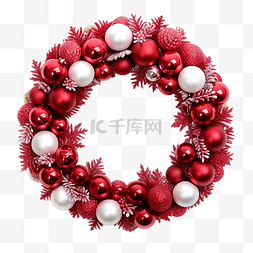 红球球图片_圣诞花环装饰松叶和圣诞红白球