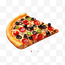 黑橄榄图片_一片披萨的 3D 渲染，上面有黑橄