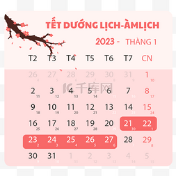 2023越南春节假期日历粉色可爱花