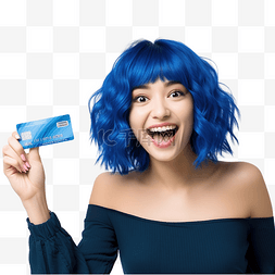 假发图片_显示信用卡的兴奋的漂亮亚洲女孩