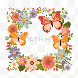 花朵和蝴蝶剪贴画春天框架与蝴蝶