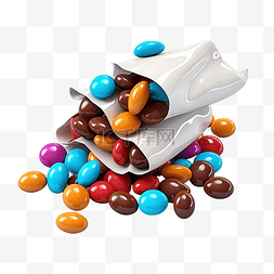 彩色巧克力豆从 3D 插图中的零食