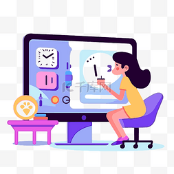 屏幕时间剪贴画年轻女性看着电脑