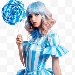 粉红色的头发图片_糖果棒棒糖流行派对女孩在蓝色工