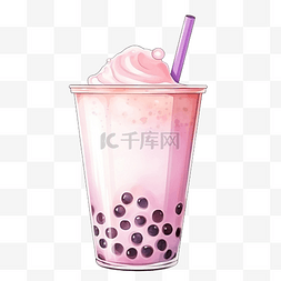 粉色的珍珠图片_水彩粉色珍珠奶茶