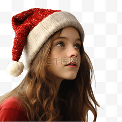 女孩的笑脸图片_戴着圣诞帽的女孩看着没有焦点的