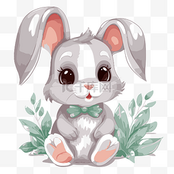 兔子剪贴画可爱的兔子，有绿叶，