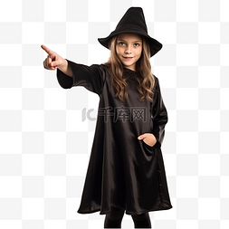 幸福女人节图片_万圣节打扮成女巫的女孩指着前面