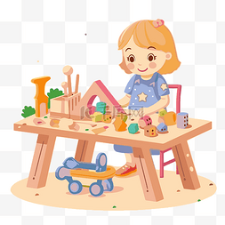 蒙特梭利剪贴画 桌边有玩具的女