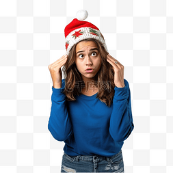 戴着圣诞帽戴着孤立蓝色的女孩，