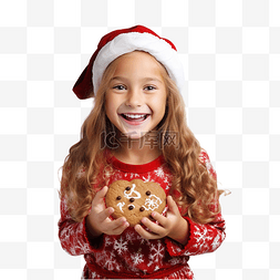 快乐用餐图片_戴着圣诞老人帽子的快乐可爱的女
