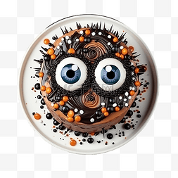 桌子上的糕点图片_木桌上有糖果眼装饰的万圣节蛋糕