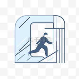 一个男人跑进电梯的图标 向量