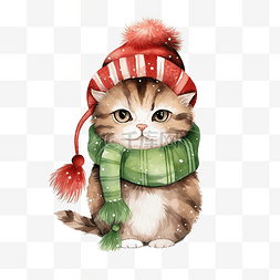 可爱的棕色猫戴着圣诞老人红帽子