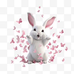爱情概念与可爱的兔子或兔子坐姿