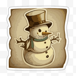 雪人贴纸有一顶木制礼帽 向量