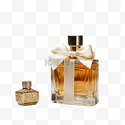 桌上摆着圣诞礼物的金色香水瓶