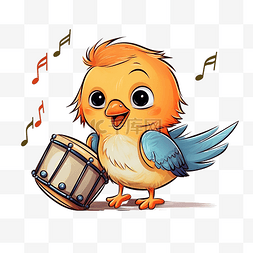鸟演奏音乐可爱动物演奏铙钹乐器