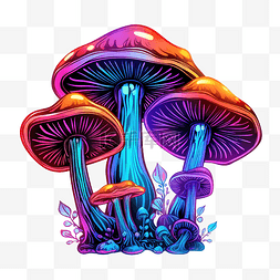霓虹迷幻图片_三色霓虹蘑菇png插图