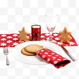 圣诞长袜图片_圣诞餐桌摆设，配有饼干和长袜