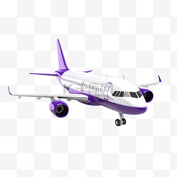 白色和紫色的飞机 3D 插图旅游概