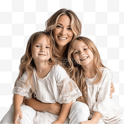 美丽的白人妈妈和她的两个女儿坐
