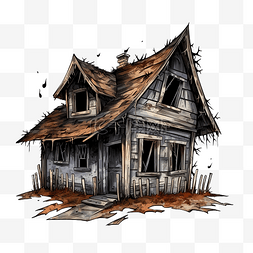闹鬼房子图片_可怕的废弃房屋，窗户用木板封住
