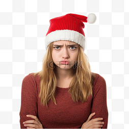 戴着圣诞帽的女孩对某事感到不高