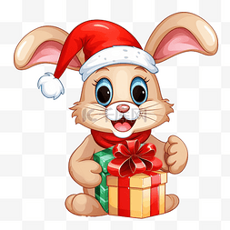 圣诞节时带礼物的兔子动物角色的