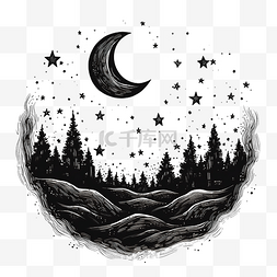 万圣节手绘可怕的月亮与星星涂鸦