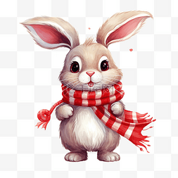 带围巾图片_戴着红围巾带着糖果的滑稽卡通兔
