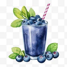 水彩果汁蓝莓剪贴画