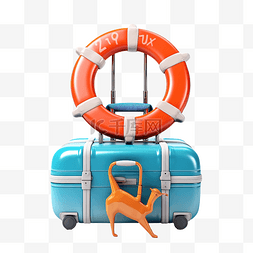 夏季旅行与手提箱伞救生圈沙滩椅