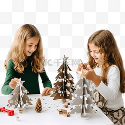 孩子们为圣诞树或礼物制作装饰