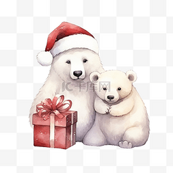 北极熊水彩图片_可爱的北极熊和企鹅圣诞节水彩卡