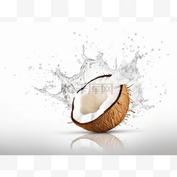 油腻的椰子从壳中溅出水花并飞向