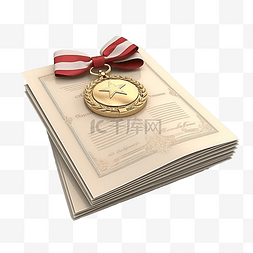 奖牌的图片_3d 渲染证书或文凭印有奖牌 3d 渲